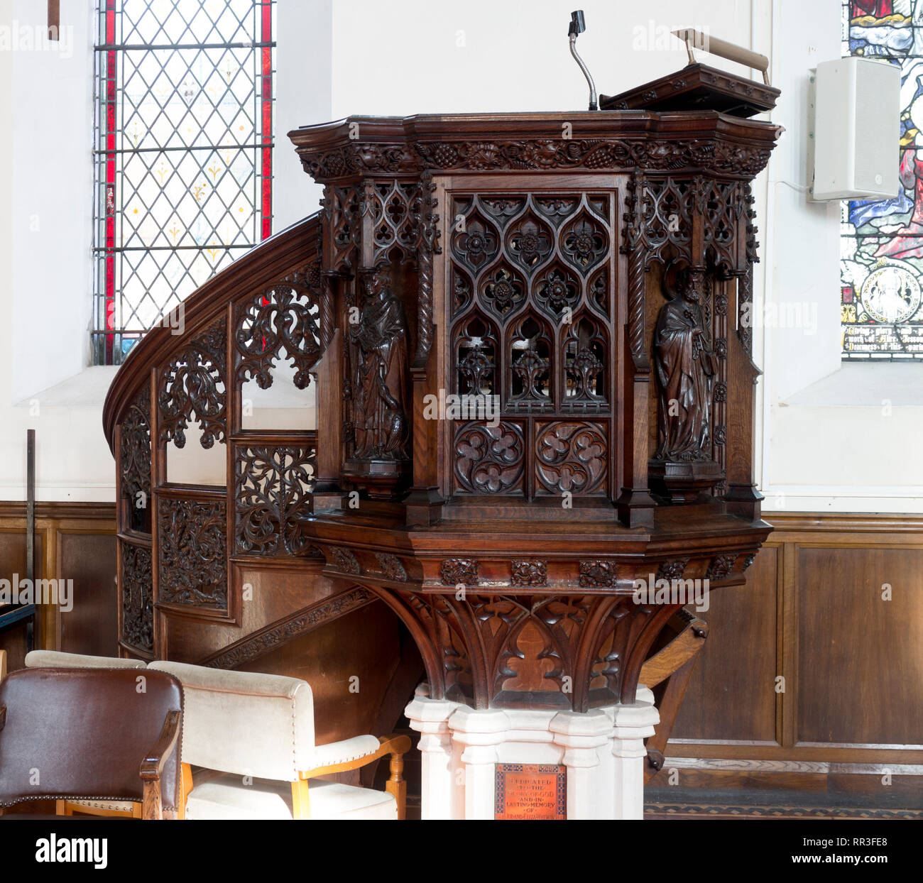 The wooden pulpit, St. Peter`s Church, Stafford Street, Walsall, West Midlands, England, UK Stock Photo
